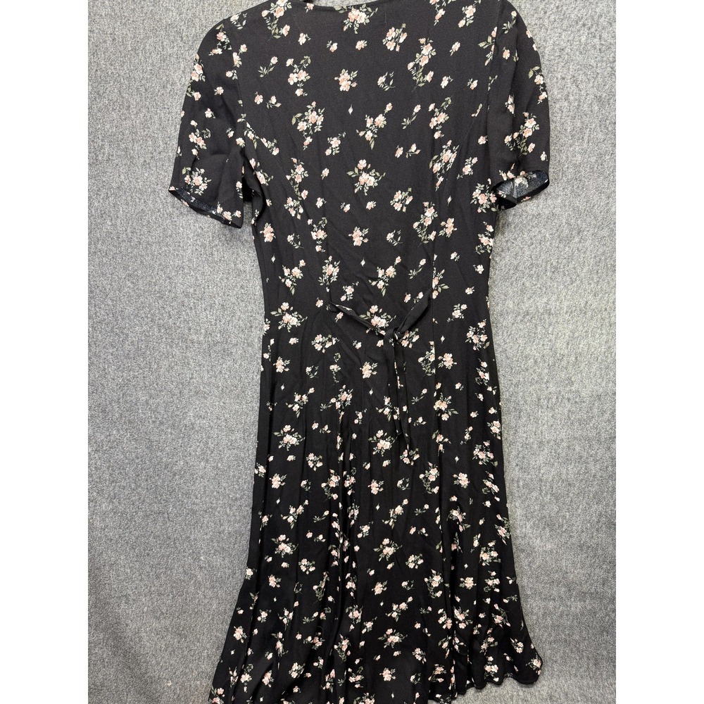 Reformation Dress Womens 4 Black Floral V-Neck Short Sleeve Button Front‎ Midi - Picture 6 of 15